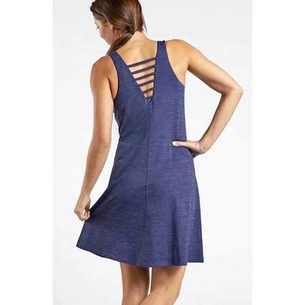 Toad&Co SMU Tech Tomboy Tank Dress Sleeveless Blue Athletic Granola Self Bra M - Picture 1 of 10